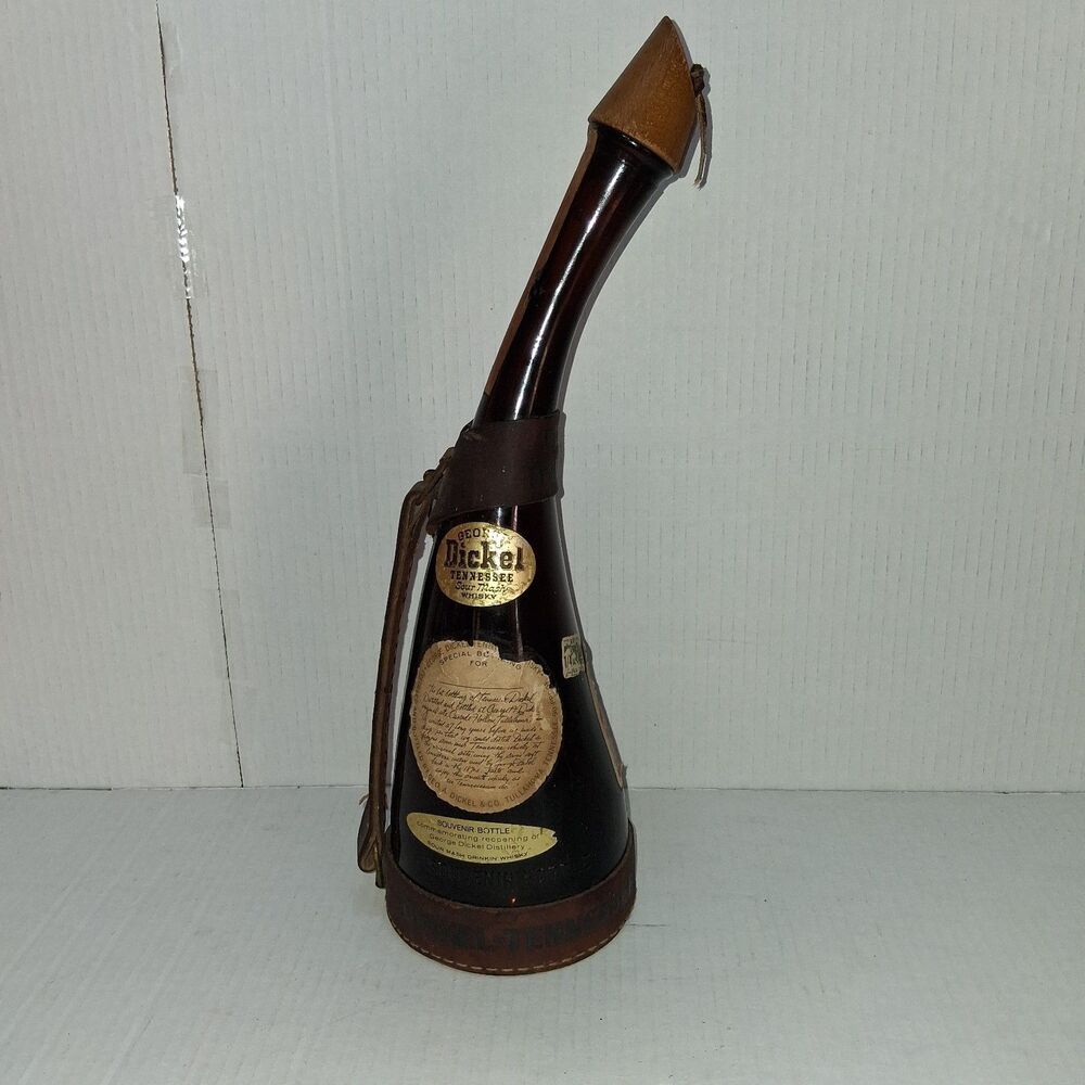 VINTAGE RARE George Dickel Tennessee Souvenir Whiskey Bottle/Leather Harness